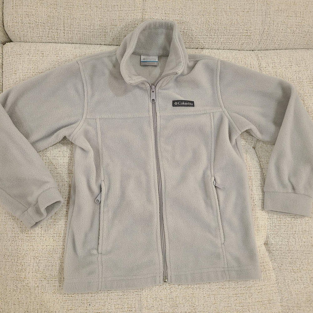 Columbia Kids Light Gray Gray Zip-Up Fleece Jacket Youth Size 8
